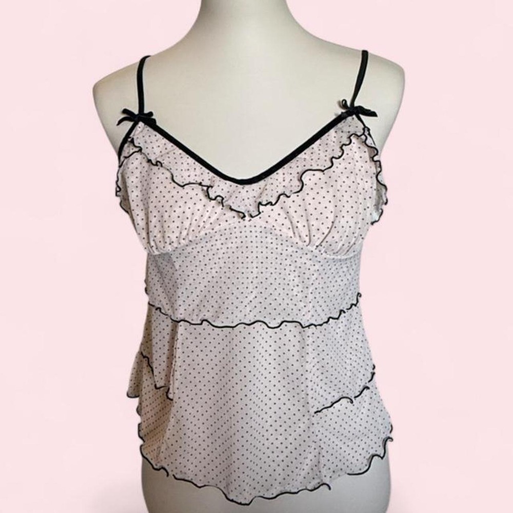 Jezebel Y2K Pink Polka Dot Ruffle Cami — Size L